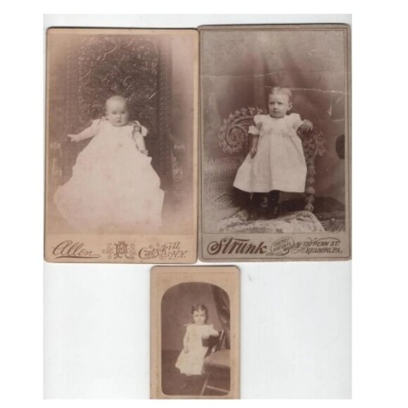 3 Victorian Cabinet Cards Children Black And White Photos Studio Name Room Decor - Picture 1 of 4